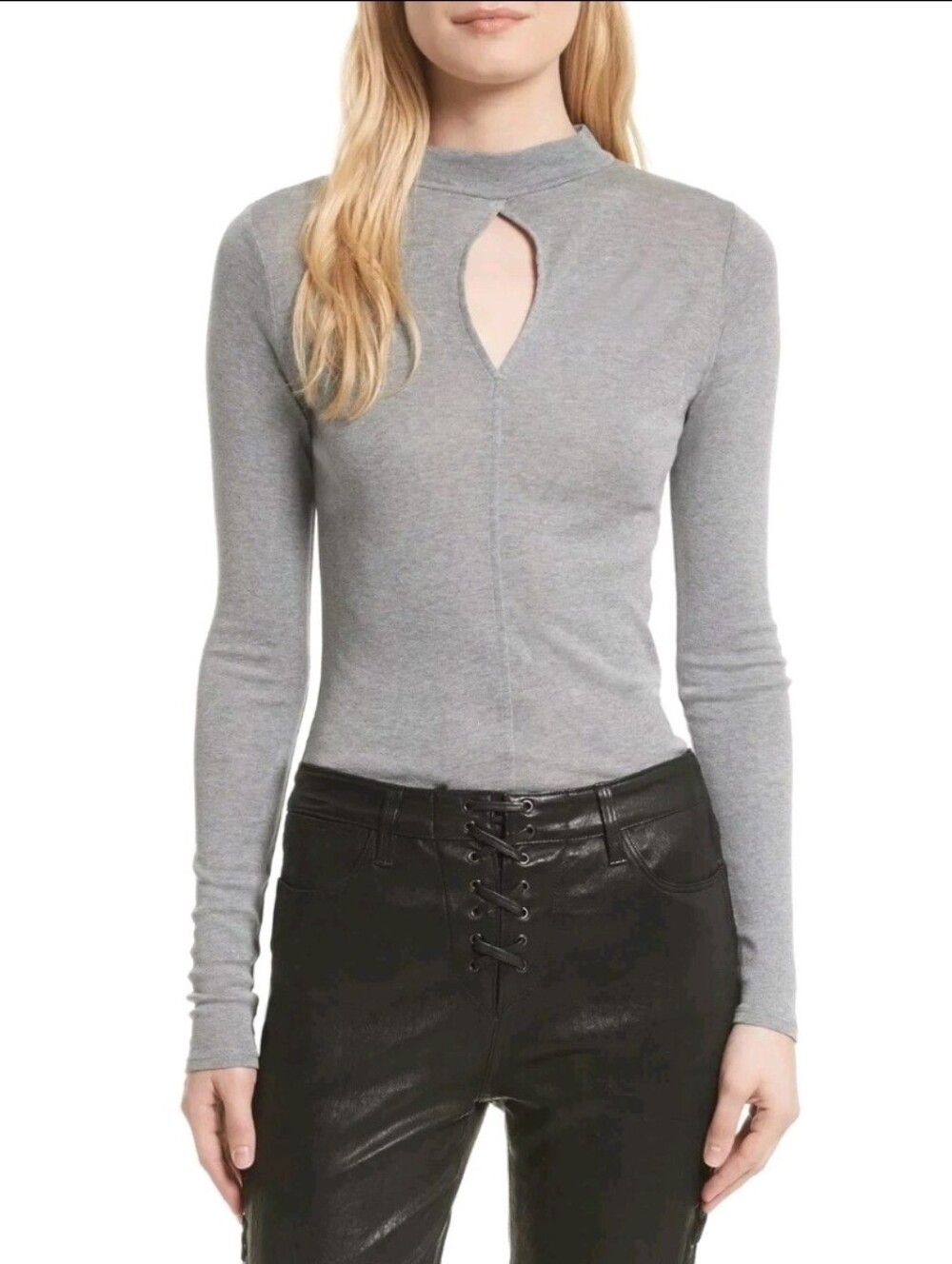 Frame Denim Silk Mock Neck Long Sleeve Gray Top L